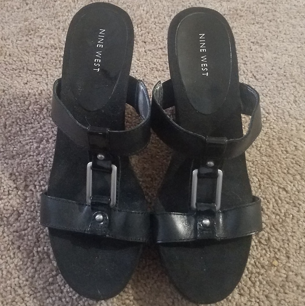 Nine West Wedge Sandals, Black, 10